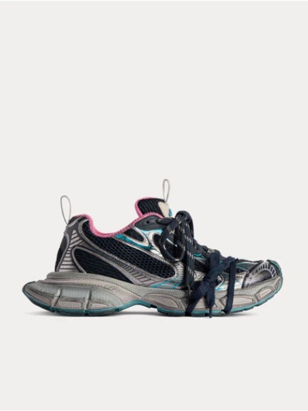 Balenciaga Navy, Silver and Pink Runner Sneaker has box